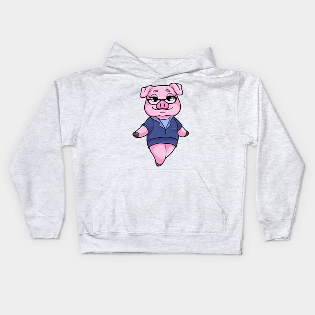 Pig as Secretary with Glasses Kids Hoodie by Markus Schnabel